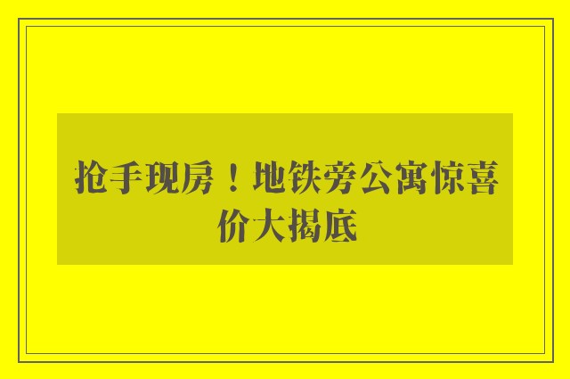 抢手现房！地铁旁公寓惊喜价大揭底