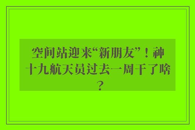 空间站迎来“新朋友”！神十九航天员过去一周干了啥？