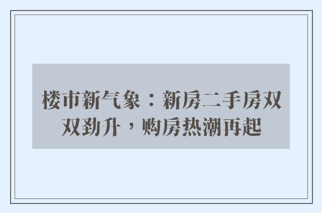 楼市新气象：新房二手房双双劲升，购房热潮再起