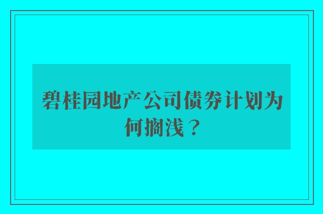 碧桂园地产公司债券计划为何搁浅？